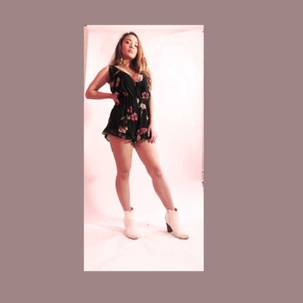 Black Floral Mini Romper